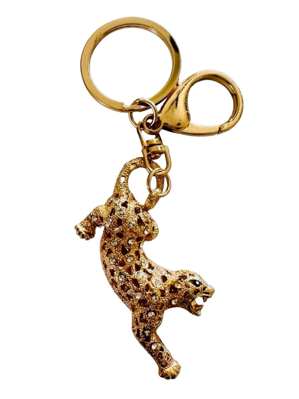 Gold-tone Jeweled Tiger Keychain Ring Handbag Charm 5” Luxury